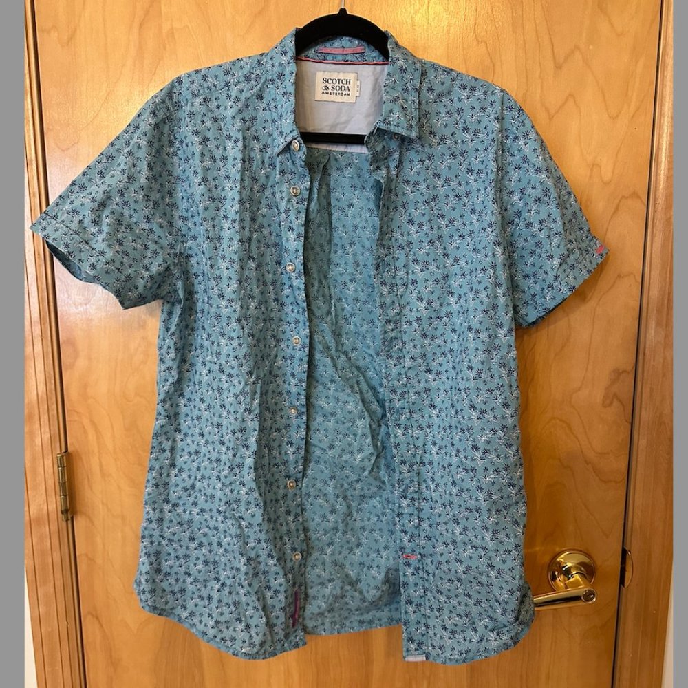 Men's Scotch & Soda Slim Short Sleeve Button Down 100% Cotton Shirt size medium